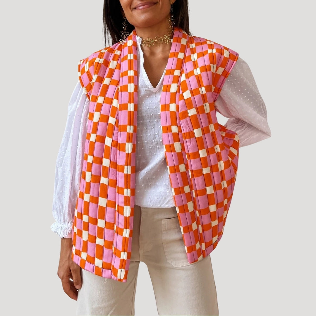 Quilted sleeveless printed vest
