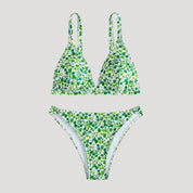 Green floral print bikini set