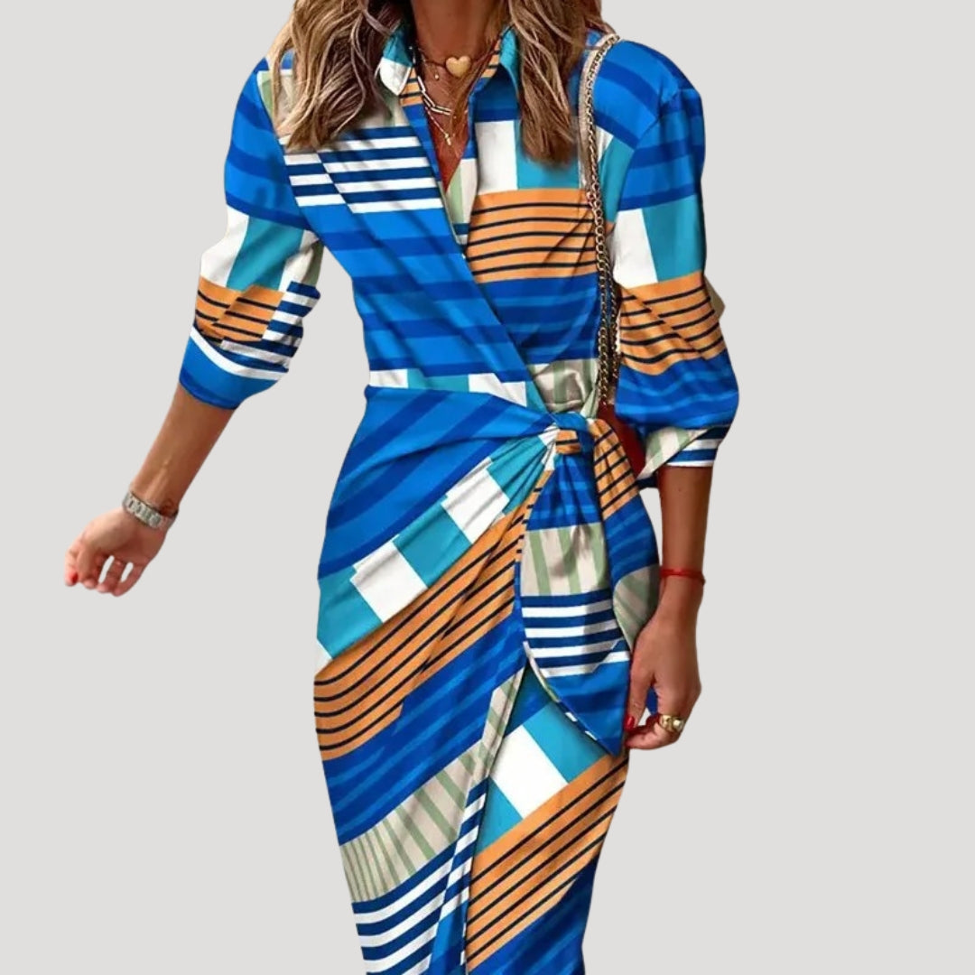 Women’s printed wrap long sleeve midi dress