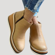 Women leather wedge platform zip ankle boots