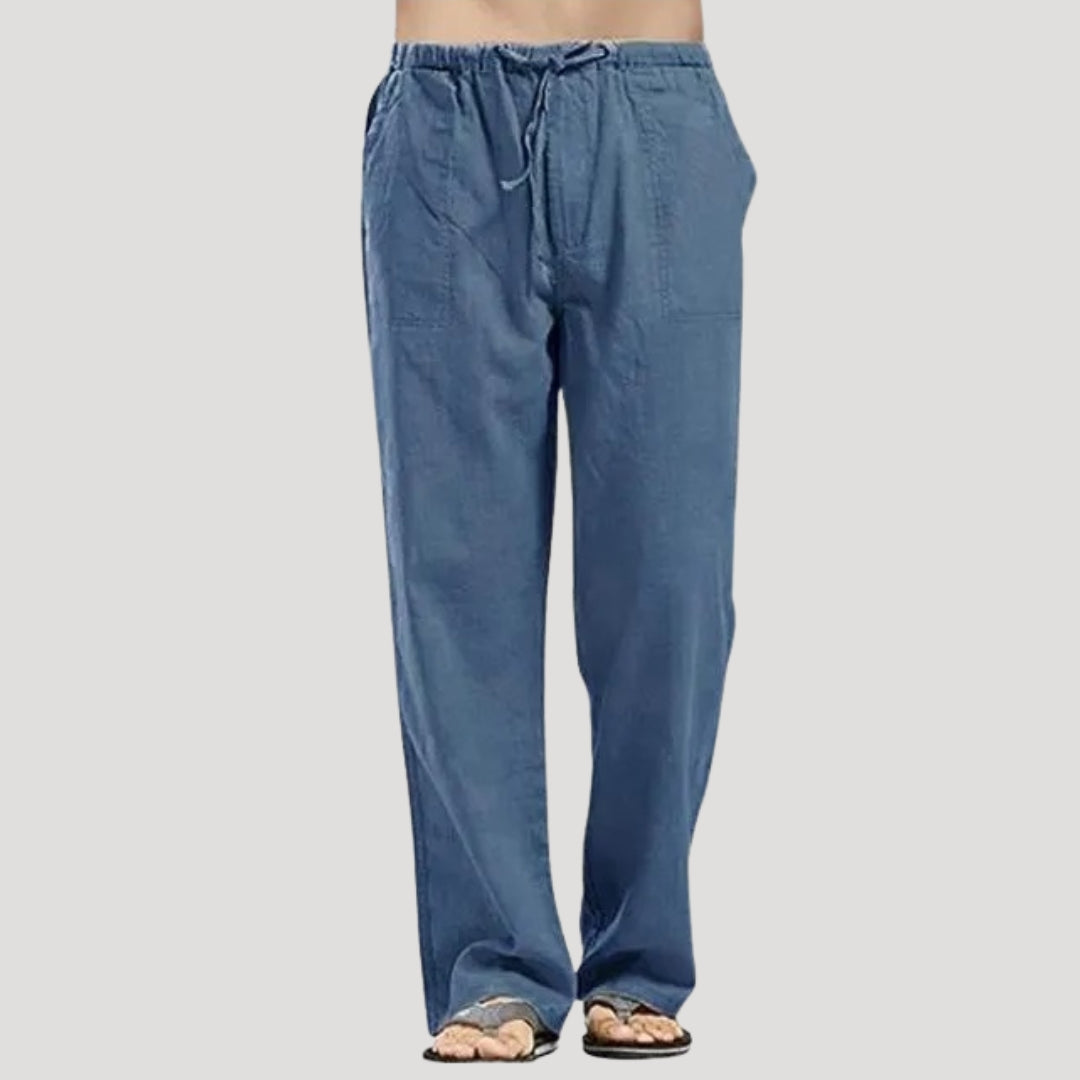 Men’s elastic waist drawstring casual straight leg trousers