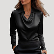 Women’s satin cowl neck long sleeve blouse