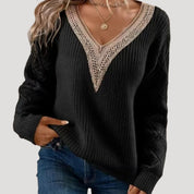 Women knitted lace detail sweater