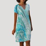 Women’s v neck short sleeve printed midi dress