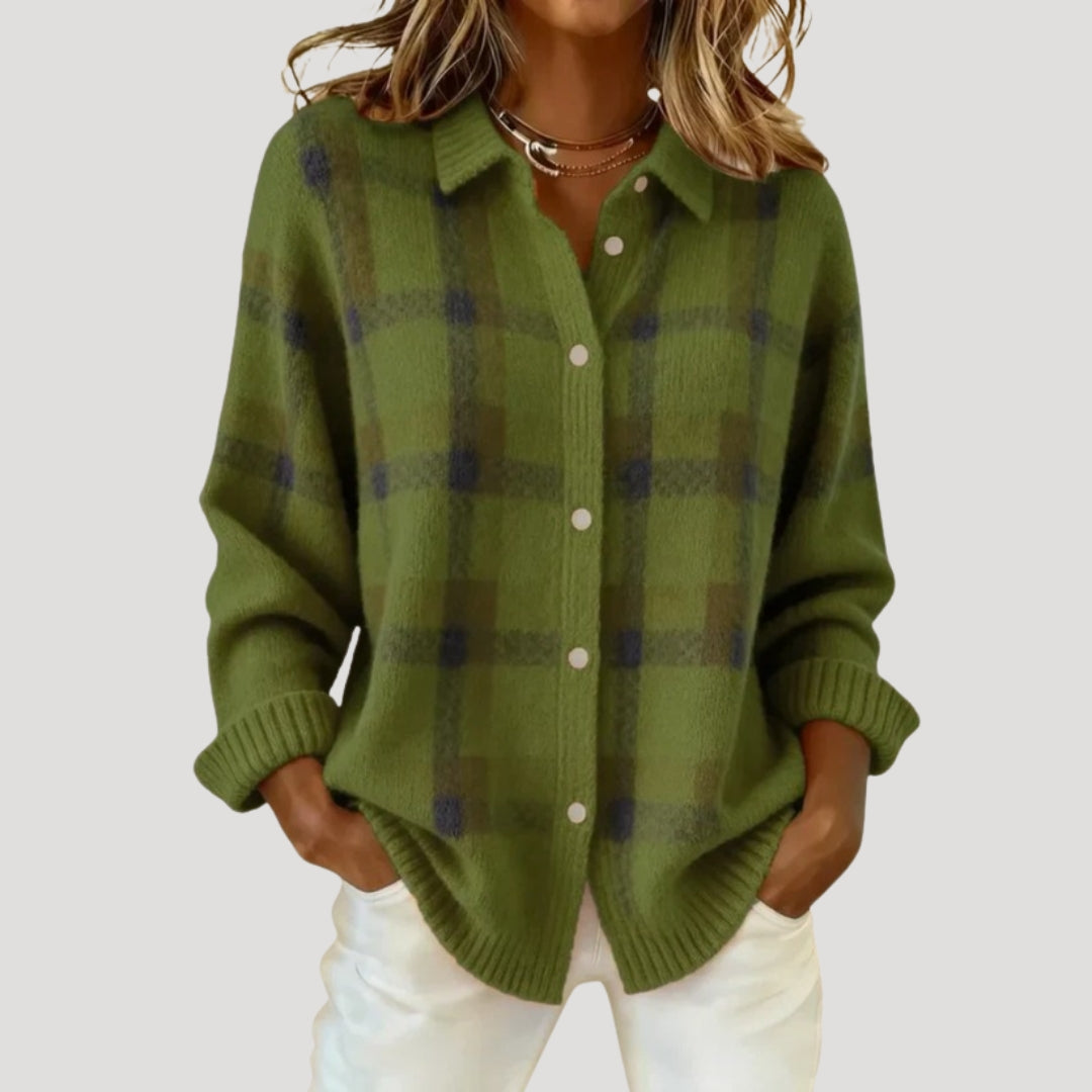 Women’s checked knit button cardigan shirt jacket