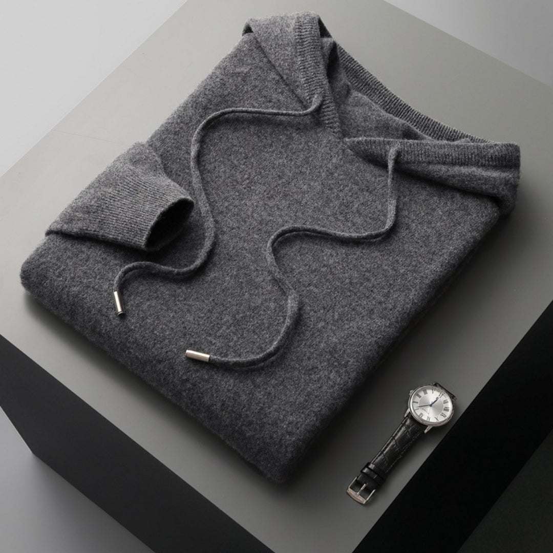 Men’s cashmere wool winter knitted hoodie jumper