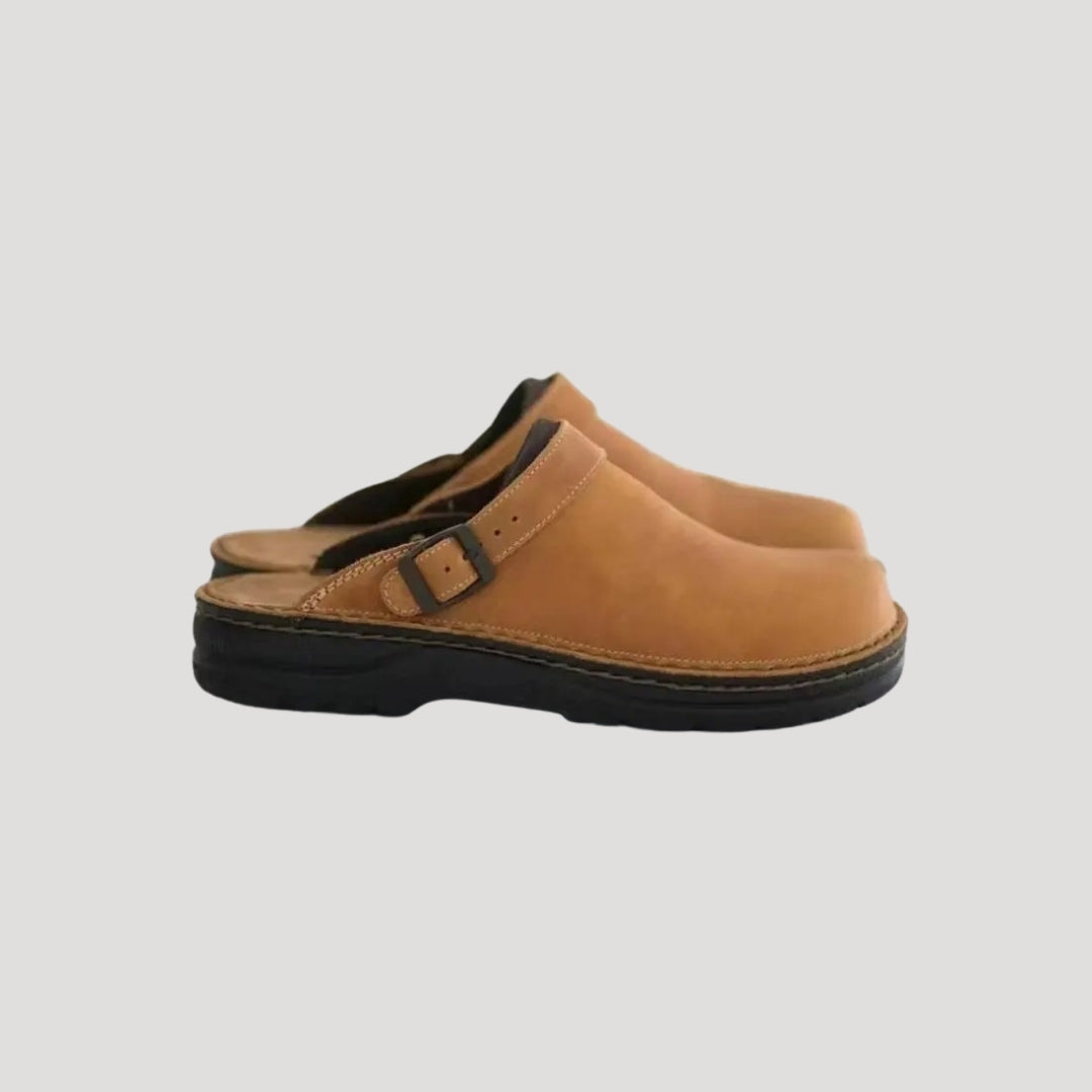 Men's leather mule shoes – slip on buckle clogs