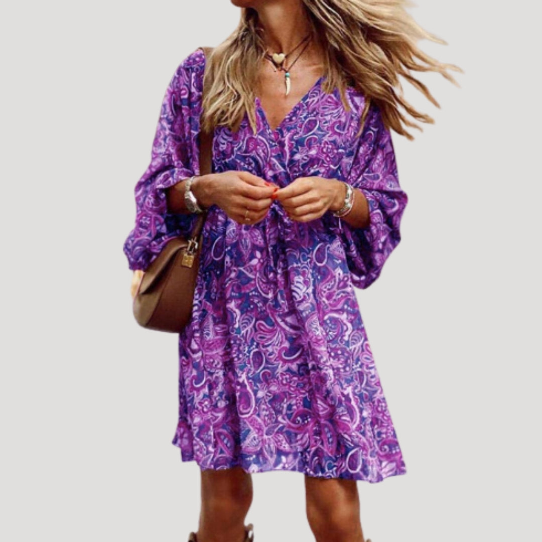 Women’s long sleeve v neck paisley mini dress