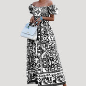 Women’s off shoulder summer puff sleeve maxi dress