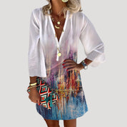 Women’s printed v neck tunic mini dress