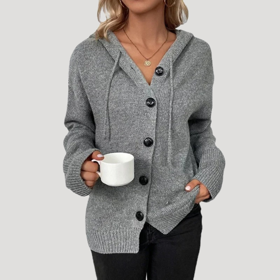 Women hooded button-up cardigan