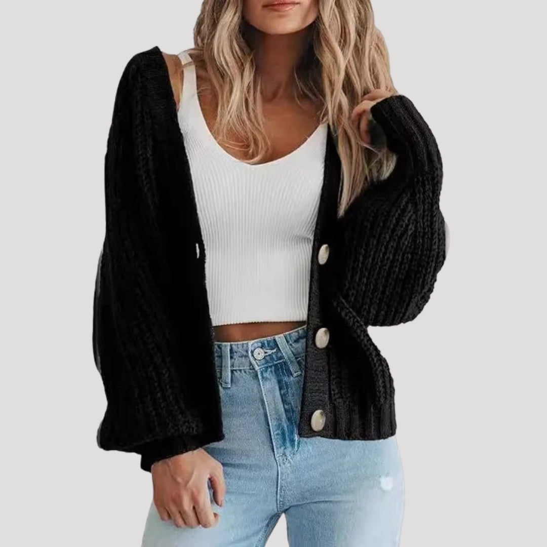 Women chunky knit button cardigan