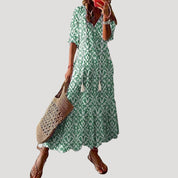 Women’s boho printed short sleeve maxi dress