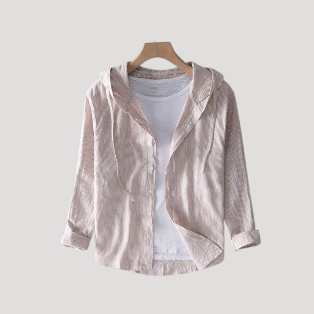 Women’s cotton long sleeve hooded button overshirt