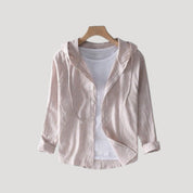 Women’s cotton long sleeve hooded button overshirt