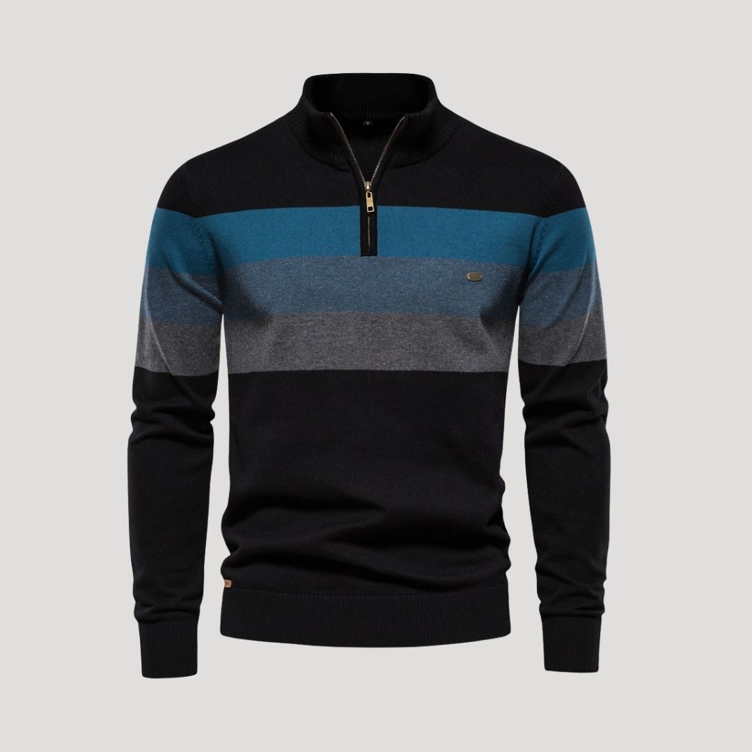 Men’s knitted half zip striped winter sweater