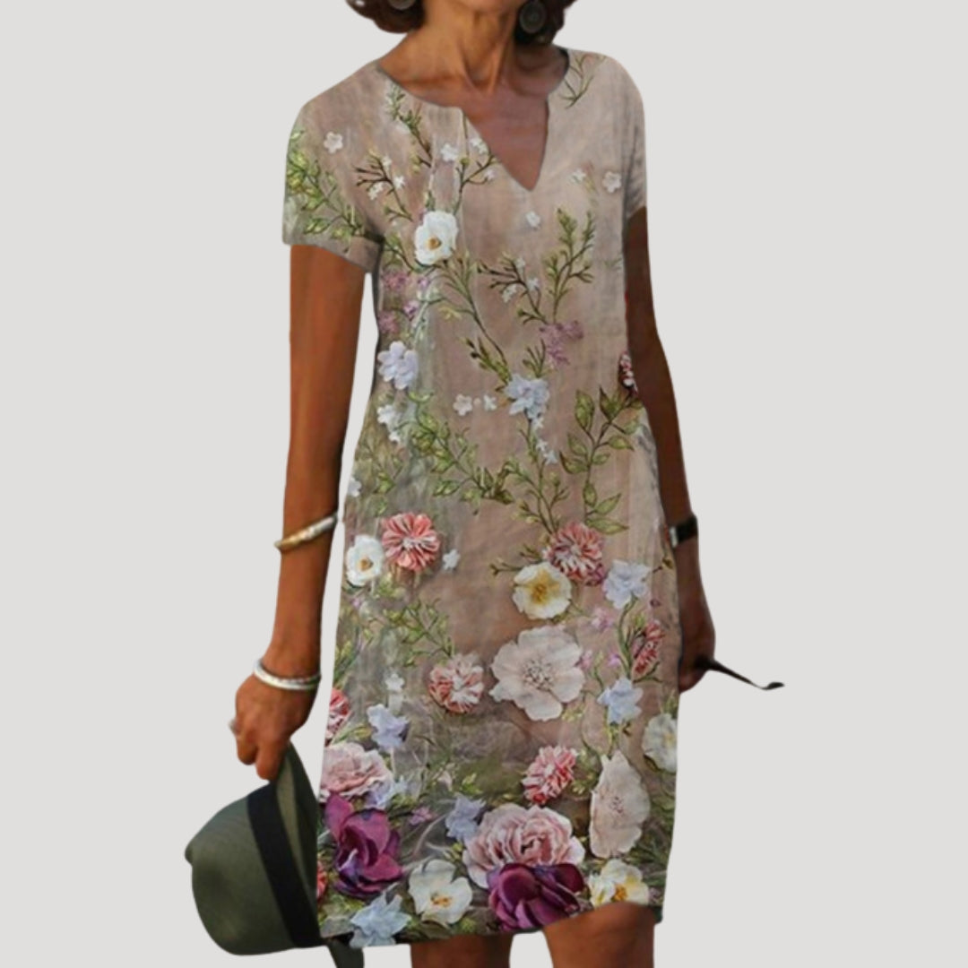 Women’s floral v neck short sleeve midi dress