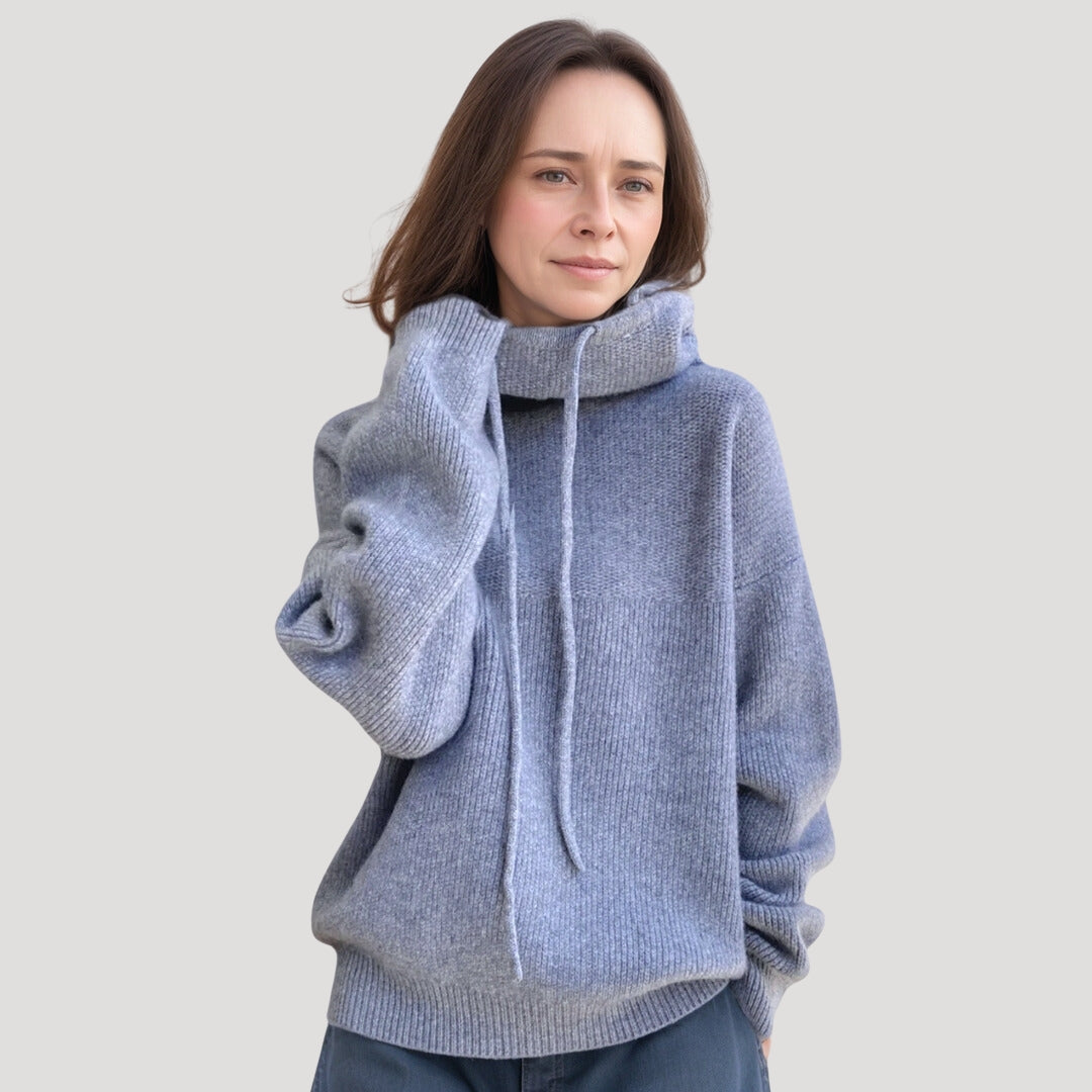 Cropped cowl neck knit hoodie