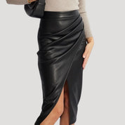 Women faux leather wrap skirt