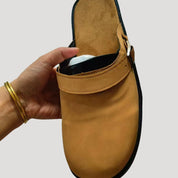 Men's leather mule shoes – slip on buckle clogs