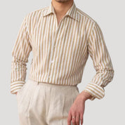 Men’s linen striped long sleeve button down shirt