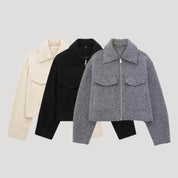 Women cropped wool blend jacket