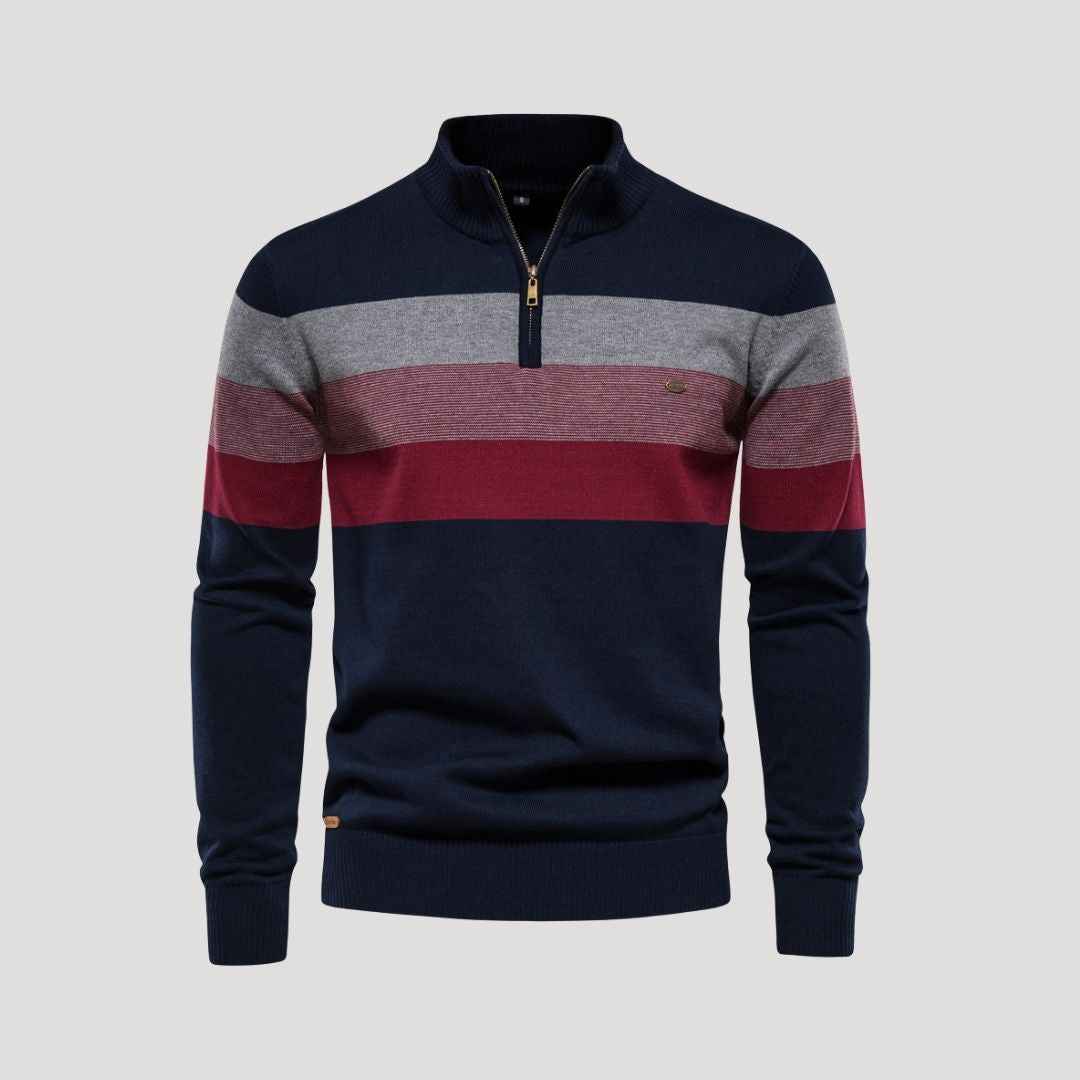 Men’s knitted half zip striped winter sweater
