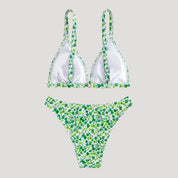 Green floral print bikini set