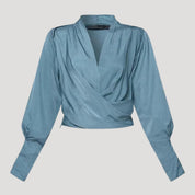 Women’s satin wrap long sleeve work blouse