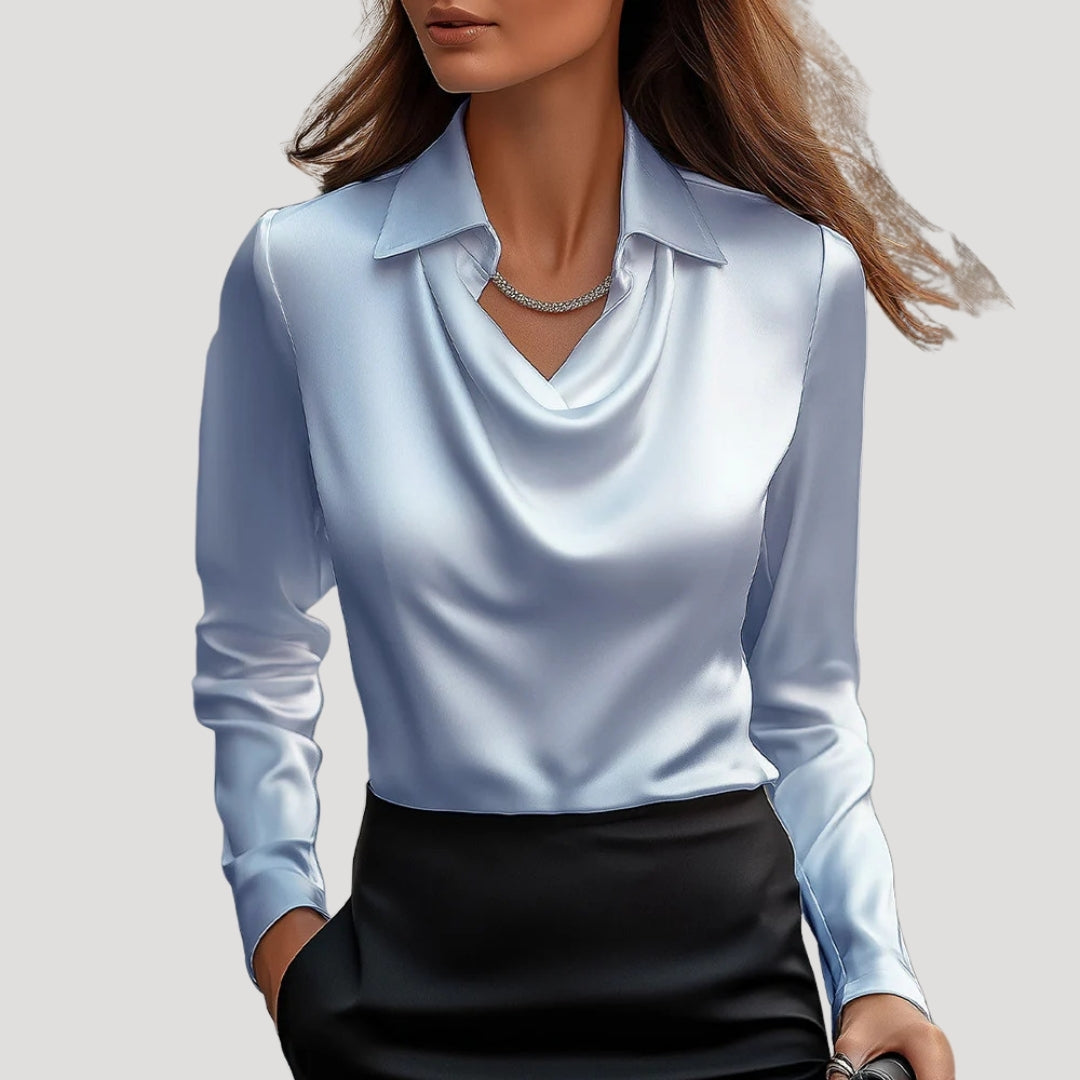 Women’s satin cowl neck long sleeve blouse