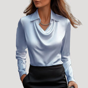 Women’s satin cowl neck long sleeve blouse