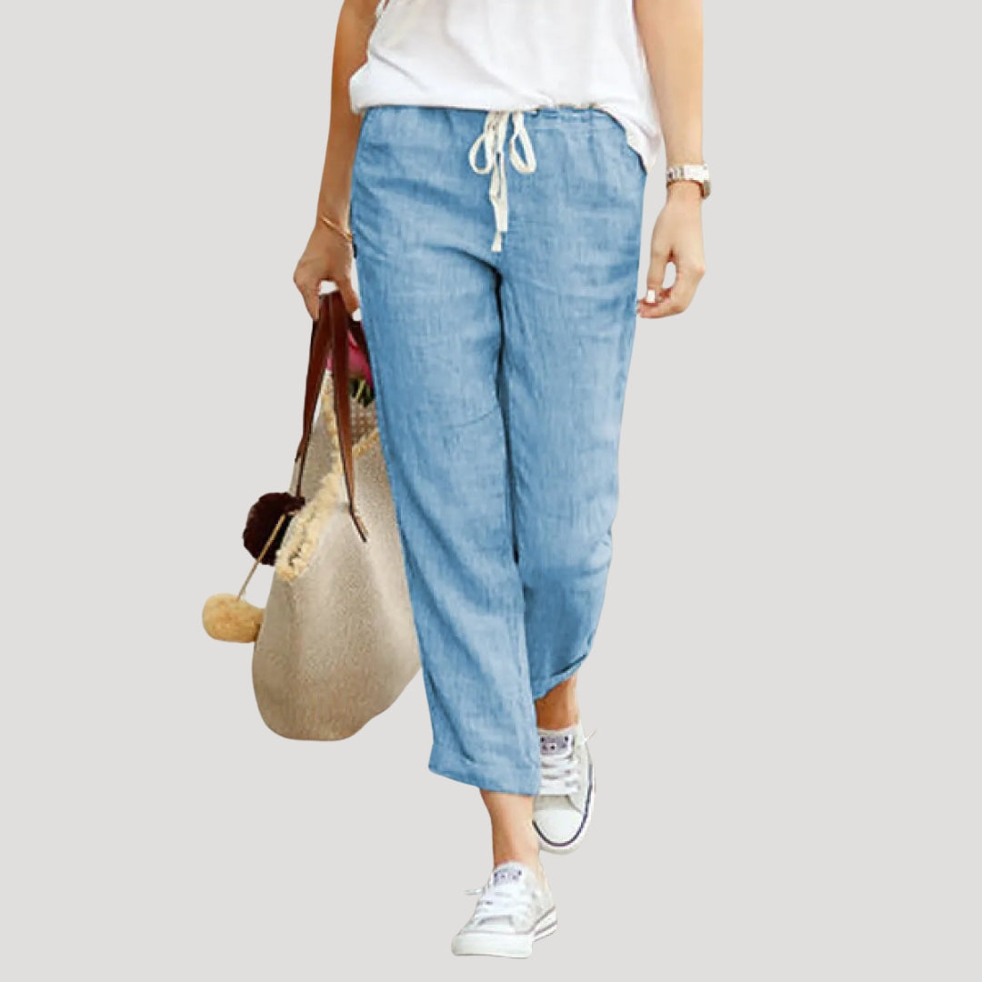 Women’s linen wide leg cropped drawstring trousers