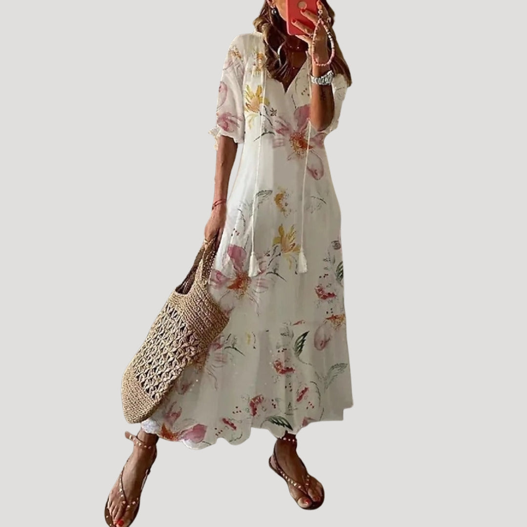 Women’s boho printed short sleeve maxi dress