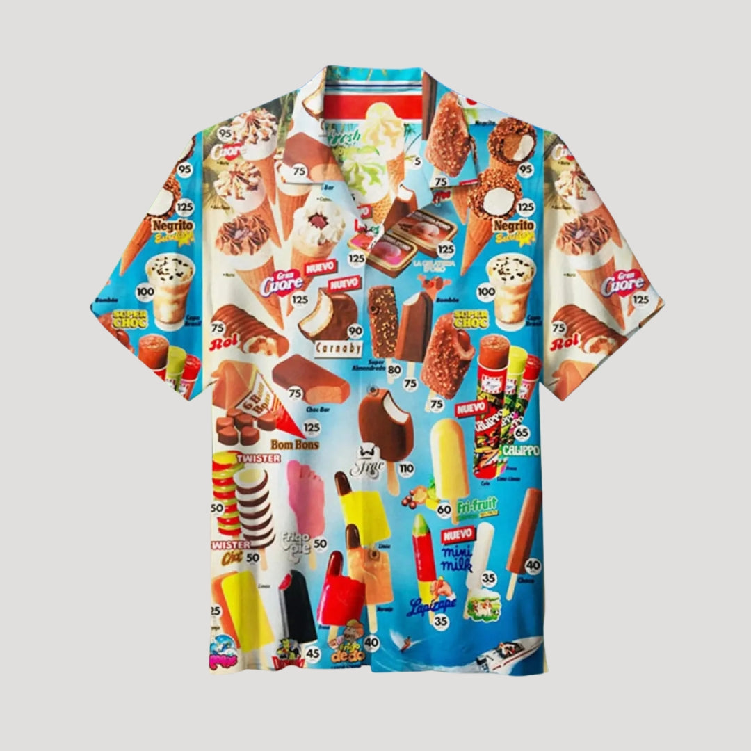 Men’s short sleeve novelty print button up shirt