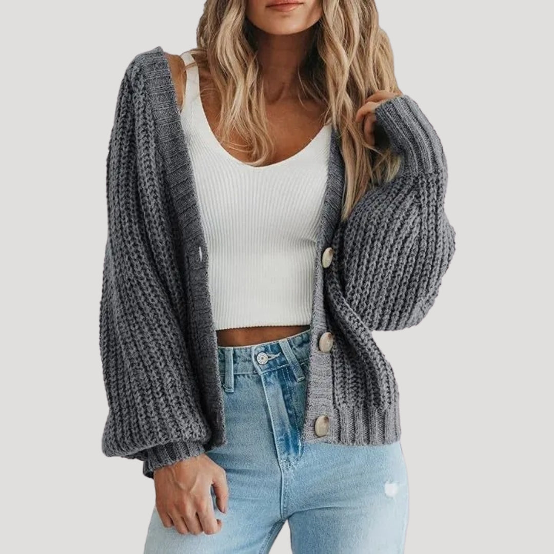 Women chunky knit button cardigan