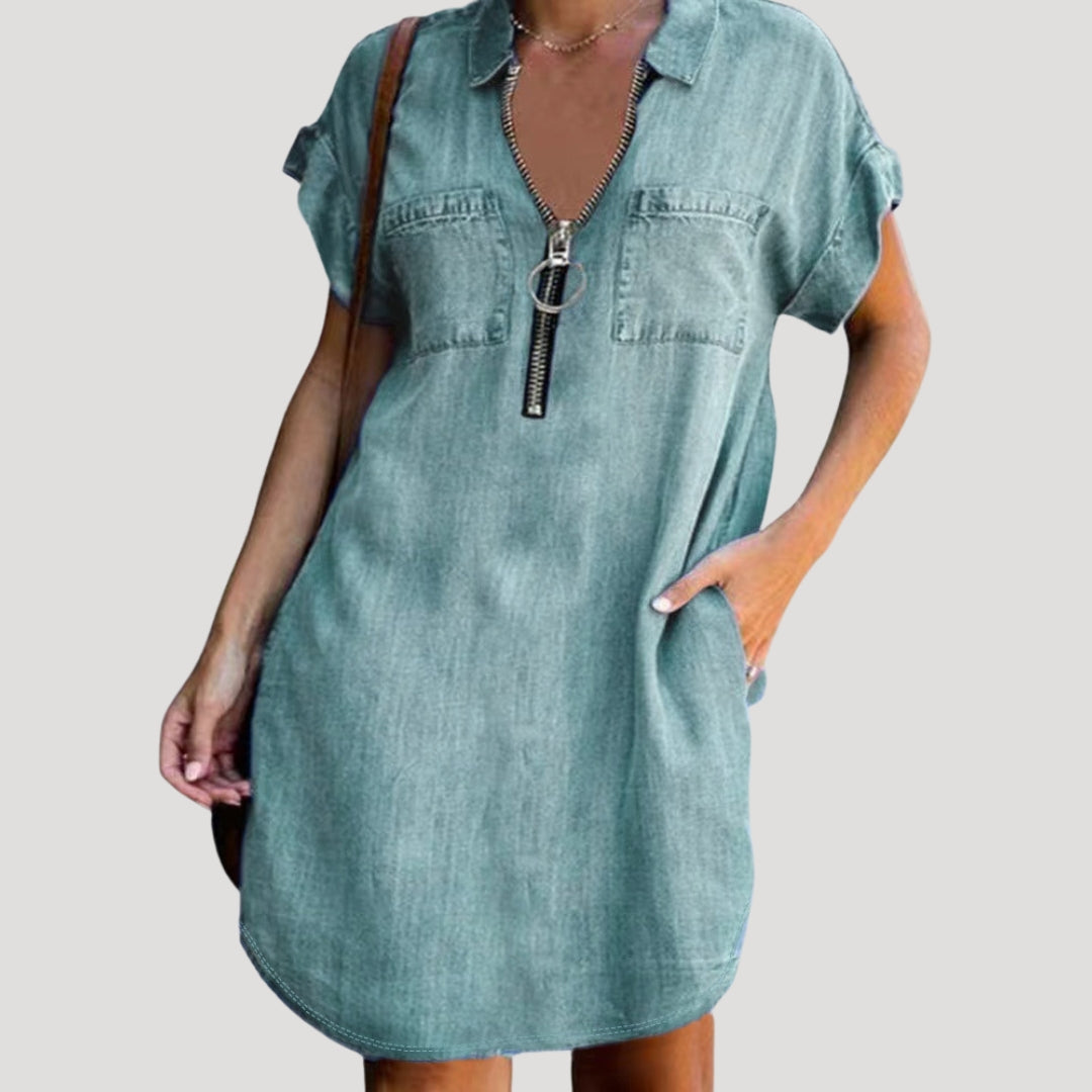 Women’s denim button front shirt midi dress