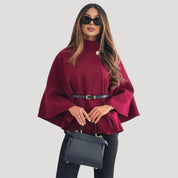 Women belted cape poncho coat