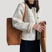 Women’s faux shearling button up teddy winter jacket