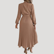 Women’s pleated long sleeve high neck midi dress