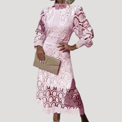 Women’s lace midi wedding guest dress long sleeve