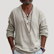 Men’s linen long sleeve henley shirt relaxed fit