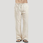 Men’s elastic waist drawstring casual straight leg trousers
