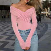 Women's off-shoulder ruched long-sleeve top