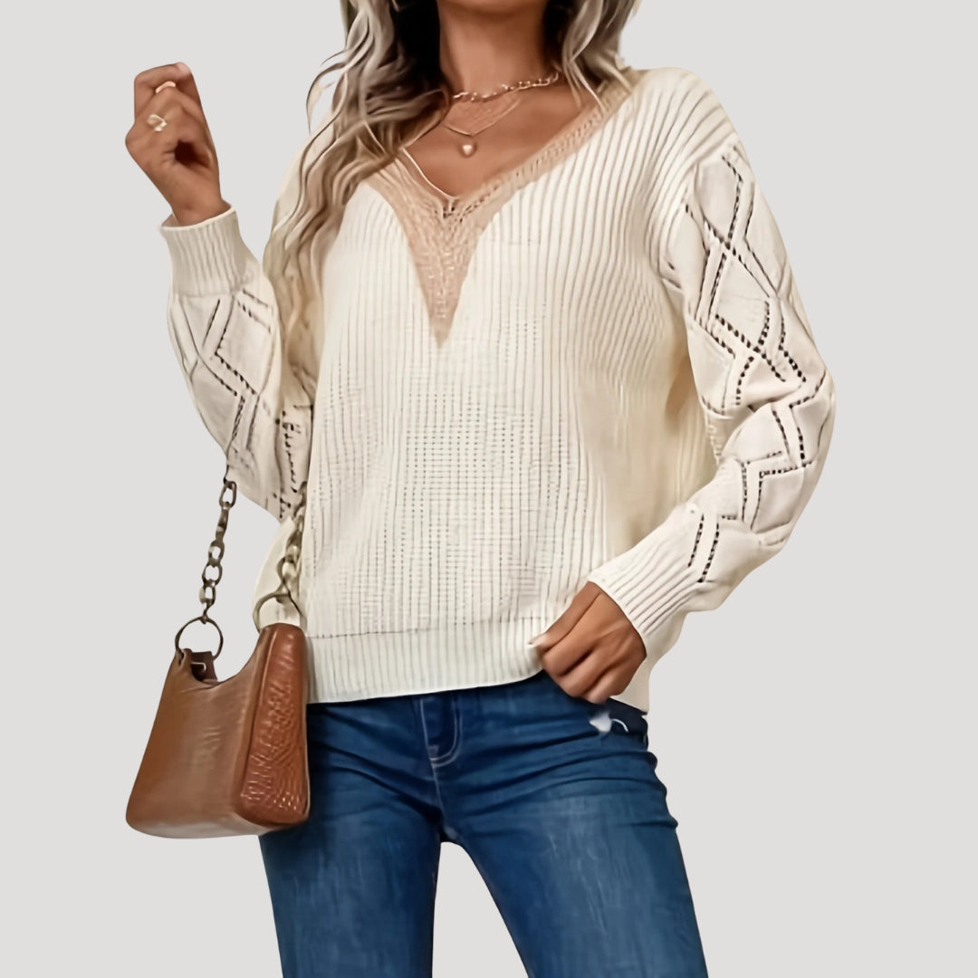 Women knitted lace detail sweater