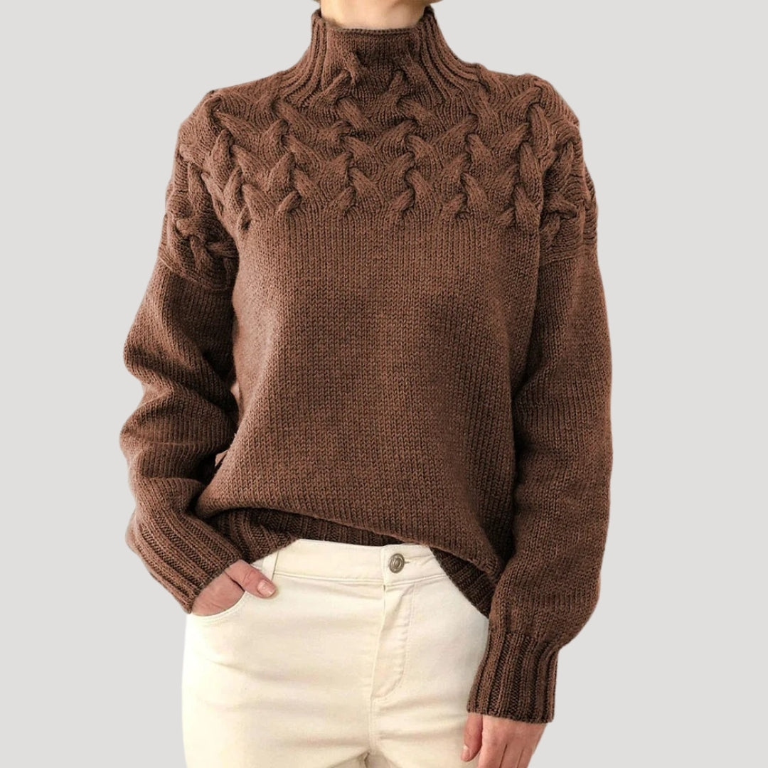 Women cable knit high-neck jumper