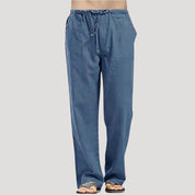 Men’s linen drawstring casual wide leg trousers