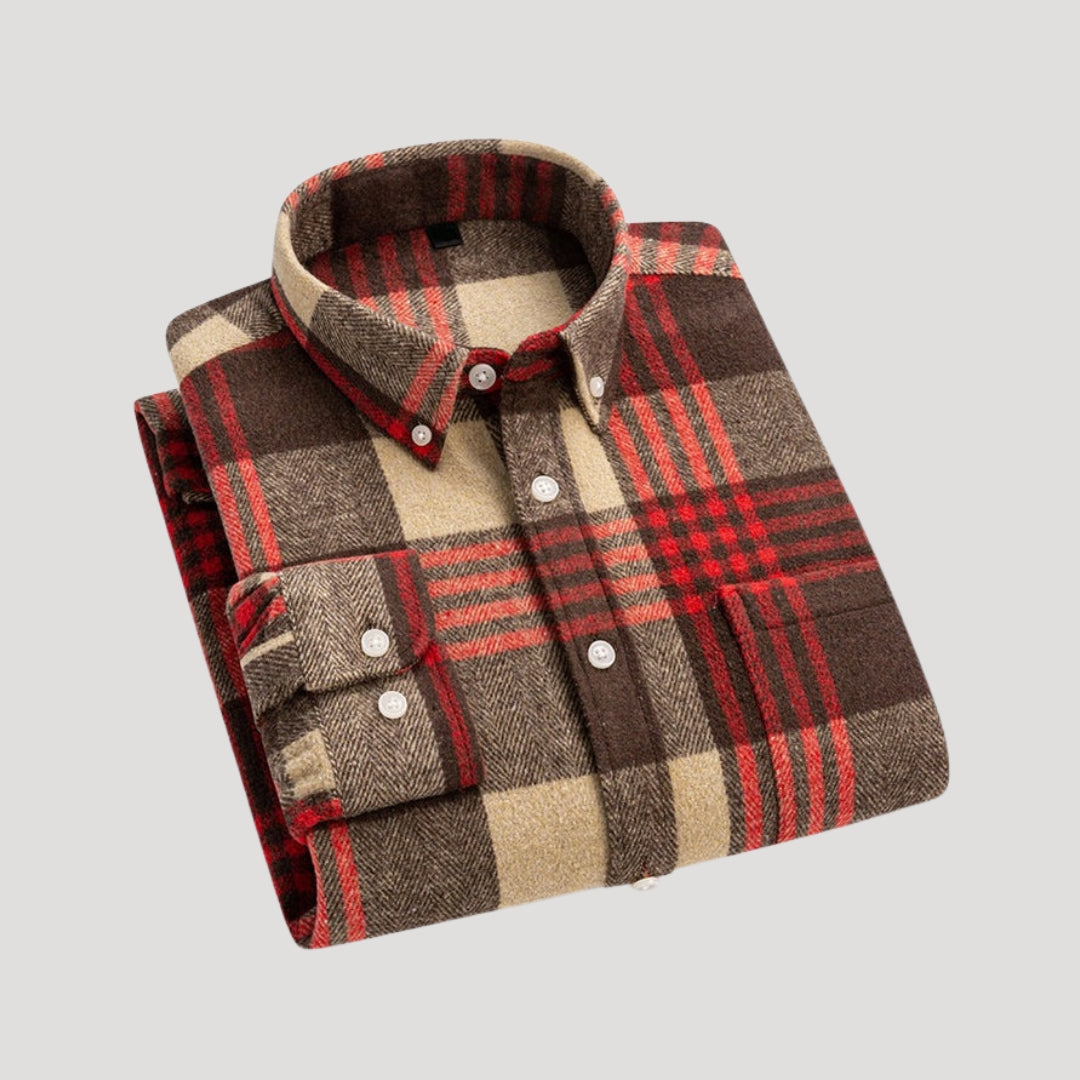 Men’s checked flannel long sleeve casual shirt