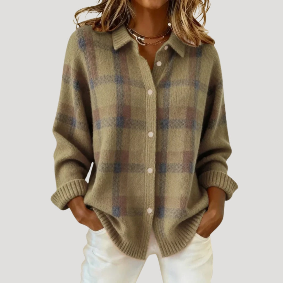 Women’s checked knit button cardigan shirt jacket