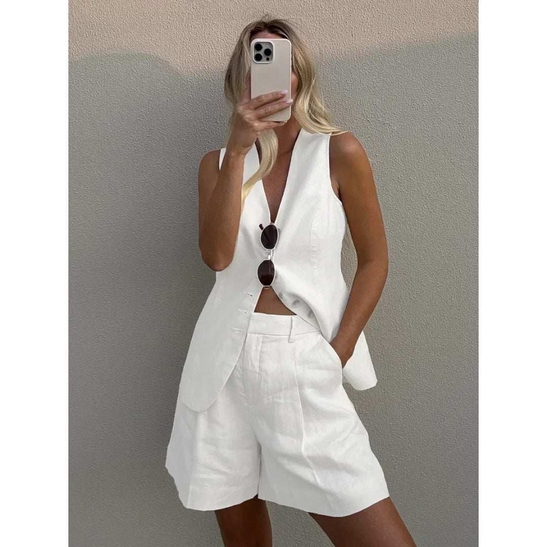 Tailored linen waistcoat & shorts set