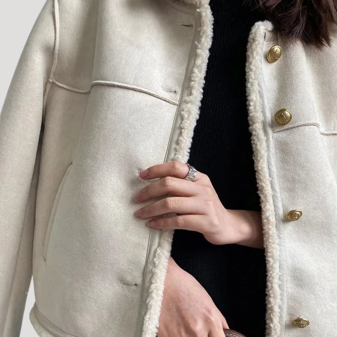 Women’s faux shearling button up teddy winter jacket